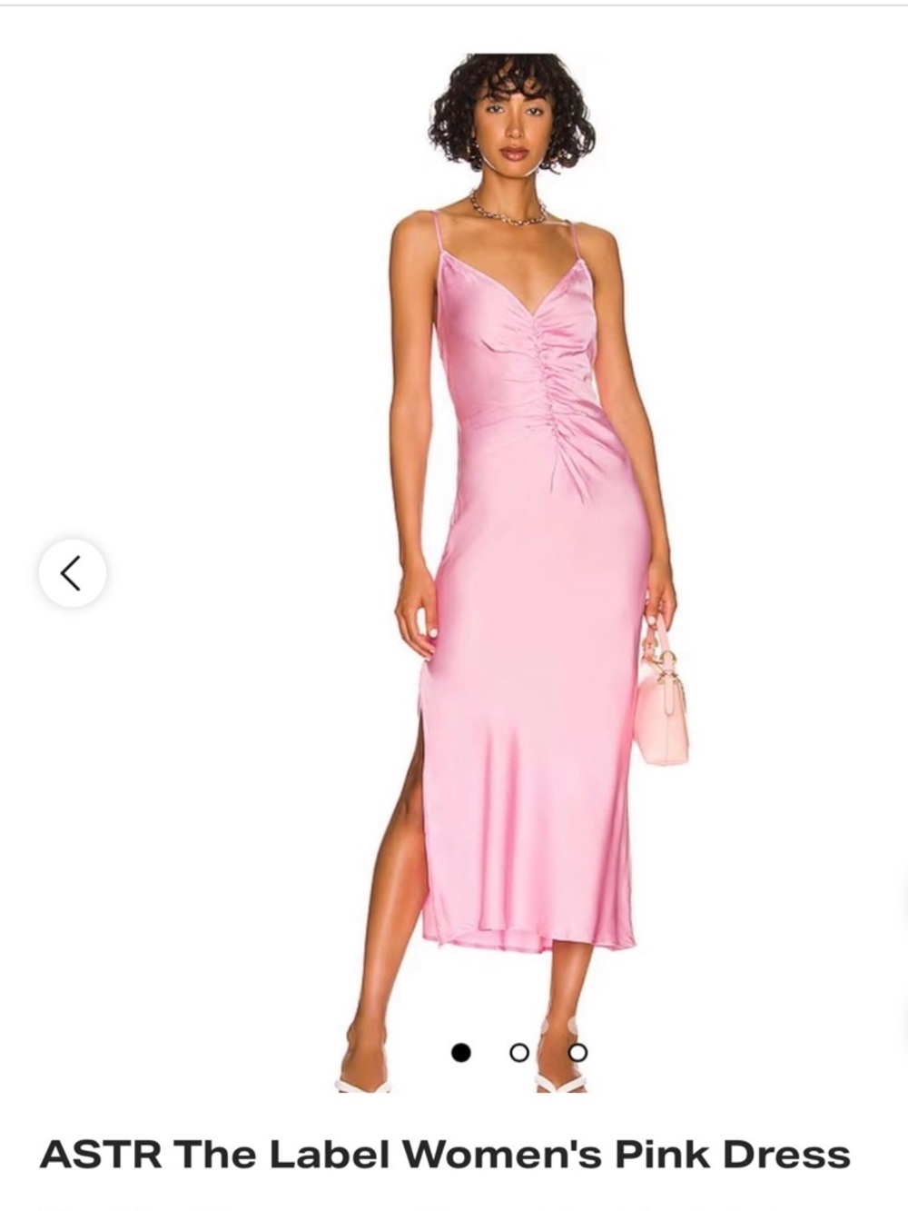 Astr Pink Ruched Slip Midi Dress